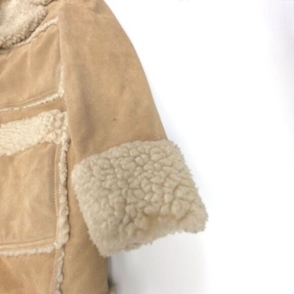 VINTAGE Suede Leather Penny Lane Coat Sherpa Fur Long 70s Afghan Western Boho - Picture 9 of 13